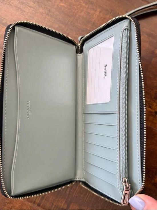 Coach Black Leather Wristlet Wallet with Party Owl Print - Picture 6 of 12